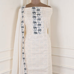 Cotton black & White Unstitched Suit