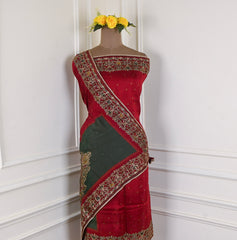 Organza Maroon Unstitched Suit