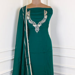 Organza Green Unstitched Suit