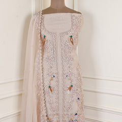 Glass Organza Beige Unstitched Suit