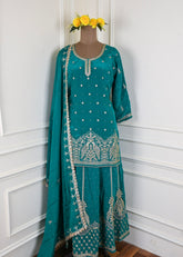 Crepe Teal Blue Lehenga Suit