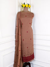 Organza Brown Unstitched Suit
