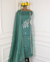 Organza Green Unstitched Suit