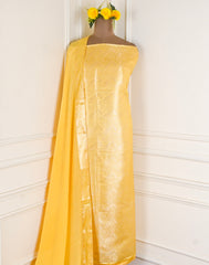 Banarasi Yellow Unstitched Suit