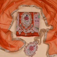 Organza Rust Unstitched Suit