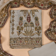 Organza Beige Unstitched Suit