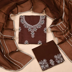 Organza Brown Unstitched Suit