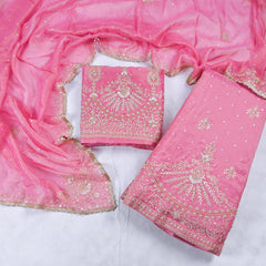 Shimmer Pink Unstitched Lehenga Suit