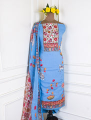 Mul Cotton sky blue Unstitched Suit
