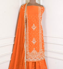 Khadi Orange Unstitched Lehenga Suit