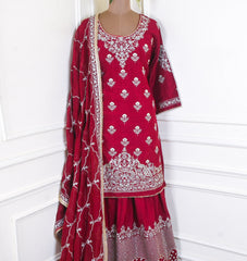 Khadi Maroon Stitched Lehenga Suit