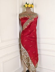 Organza Beige Unstitched Suit