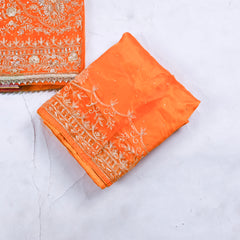Glass Shimmer Orange Unstitched Lehenga Suit