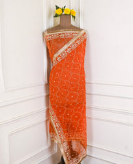 Shimmer Orange Unstitched Lehenga Suit