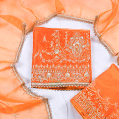 Glass Shimmer Orange Unstitched Lehenga Suit