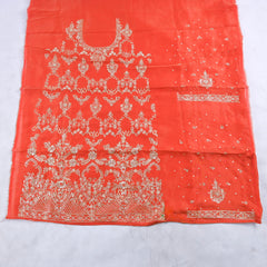 Shimmer Orange Unstitched Lehenga Suit