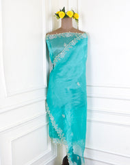 Glass Tissue Pista Green Unstitched Lehenga Suit