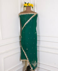 Khadi Green Unstitched Lehenga Suit