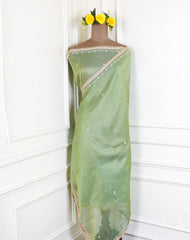 Sasha Shimmer Pista Green Unstitched Suit