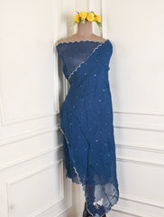Twill Organza Navy Unstitched Suit