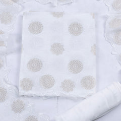 Organza White Unstitched Suit