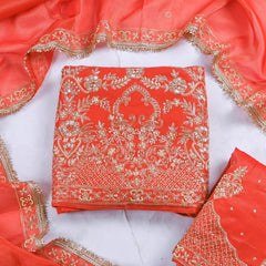 Shimmer Orange Unstitched Lehenga Suit