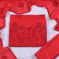 Organza Red Unstitched Suit
