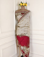 Organza Beige Unstitched Suit
