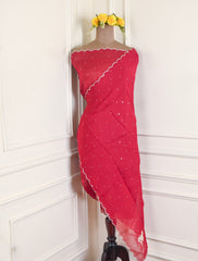 Twill Organza Maroon Unstitched Suit