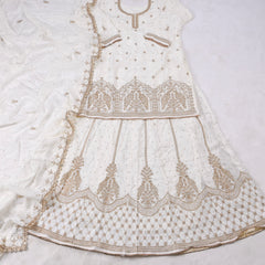 Crepe White Lehenga Suit