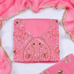 Twill Organza Pink Unstitched Suit
