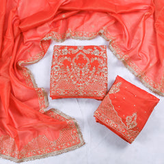 Shimmer Orange Unstitched Lehenga Suit