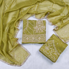 Shimmer Mehandi Unstitched Lehenga Suit