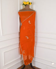 Organza Orange Unstitched Suit