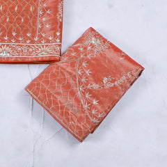 Shimmer Orange Unstitched Lehenga Suit