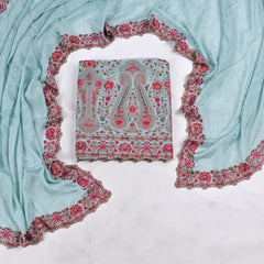 Crepe Sky Blue Unstitched Suit