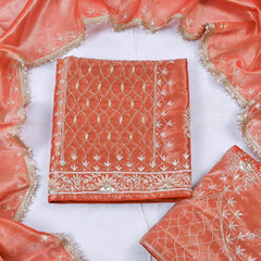 Shimmer Orange Unstitched Lehenga Suit