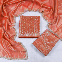 Shimmer Orange Unstitched Lehenga Suit