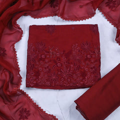 Organza Maroon Unstitched Suit