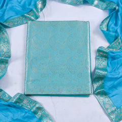 Banarasi Sky Blue Unstitched Suit