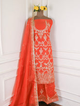 Shimmer Orange Unstitched Lehenga Suit
