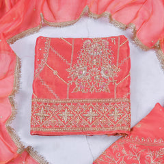 Shimmer Peach Unstitched Lehenga Suit