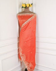 Shimmer Orange Unstitched Lehenga Suit