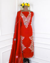 Organza Rust Unstitched Suit