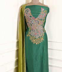Organza Silk Green Unstitched Suit