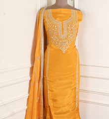 Organza Yellow Unstitched Suit