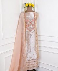 Brocade Beige Unstitched Suit