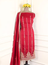 Organza Silk Red Unstitched Suit