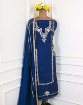 Khadi Navy Blue Unstitched Suit