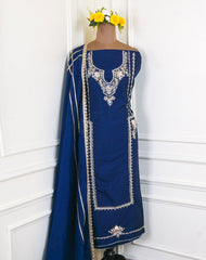 Khadi Navy Blue Unstitched Suit
